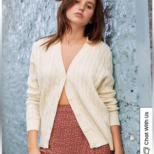 Brandy Melville John Galt White Cable Stitch Cardigan